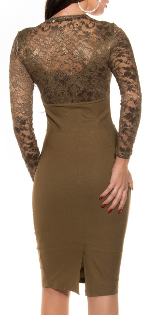 Pencildress with lace Cappuccino